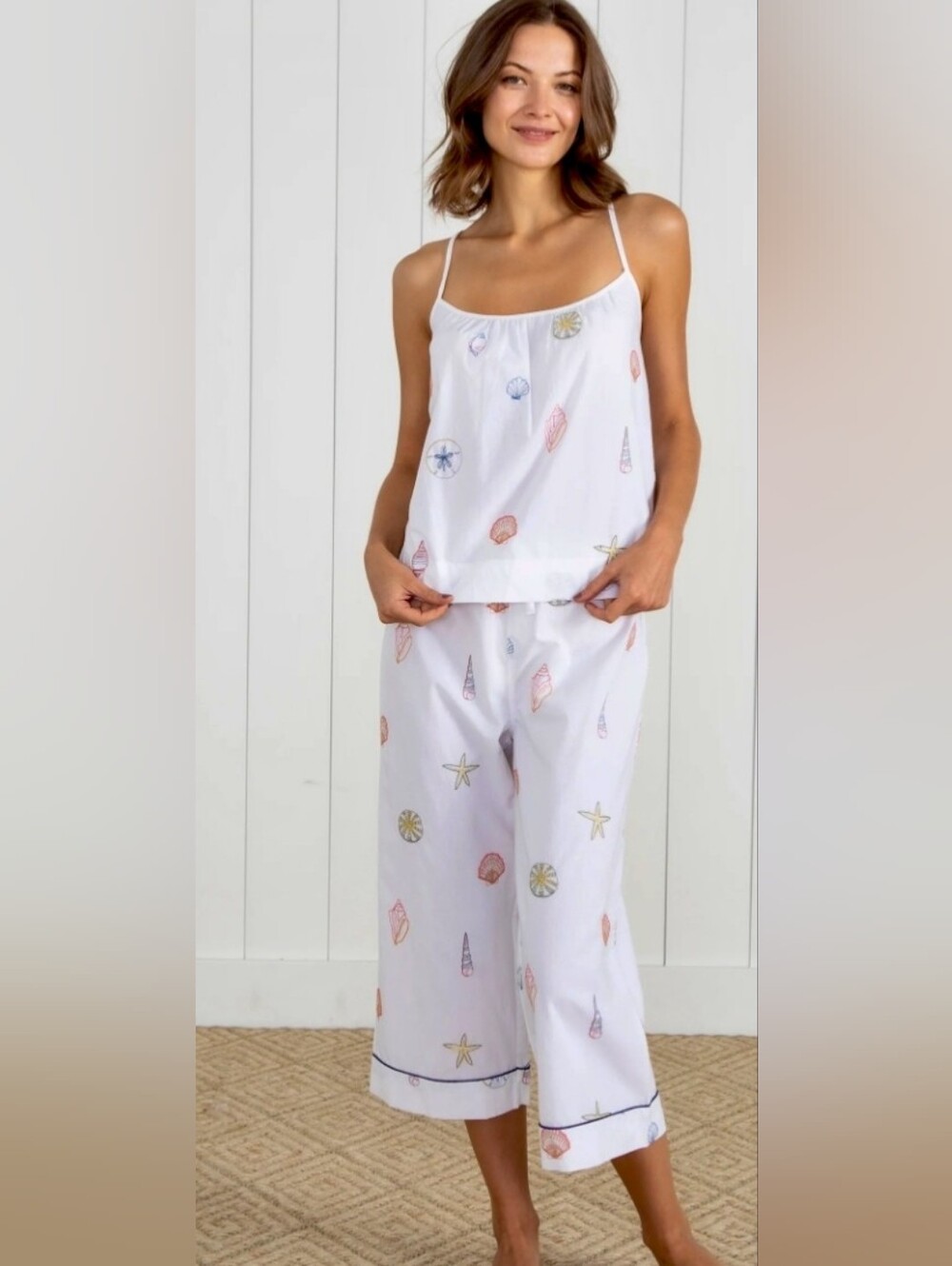 Like New, Printfresh Embroidered Shells, Cami & Crop Pant Set, Size Medium